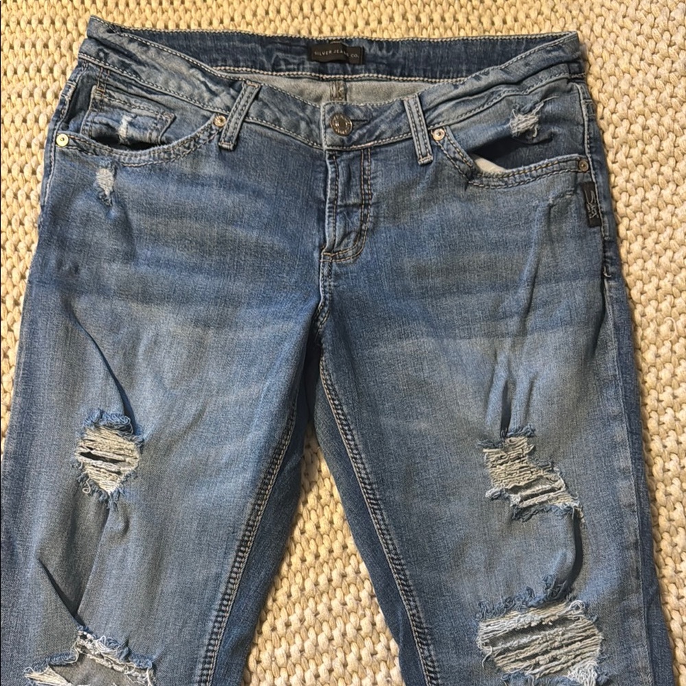 Women's Blue Distressed Silver Jeans